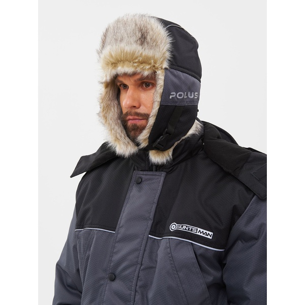 Шапка-ушанка Huntsman Полюс (с маской) серый/чёрный, тк. Cell