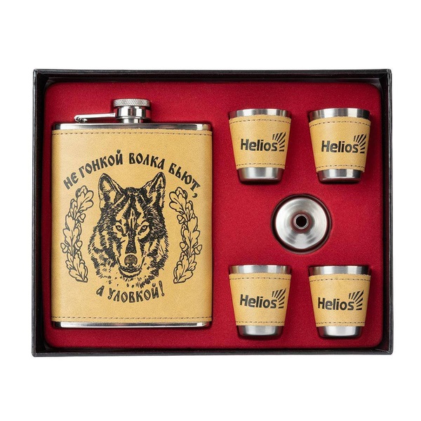 Набор (фляжка + 4 стопки) Helios Волк (HS-N-W-А09)
