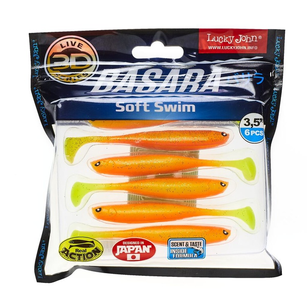 Виброхвост Lucky John 3D Series Basara Soft Swim 3,5" (8,9 см) PG03, 6шт
