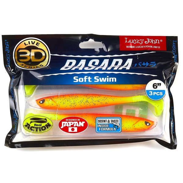 Виброхвост Lucky John 3D Series Basara Soft Swim 6" (15,2 см) PG03, 3шт