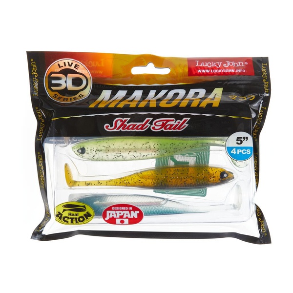 Виброхвост Lucky John 3D Series Makora Shad Tail 5" (12,7см) 4шт mix
