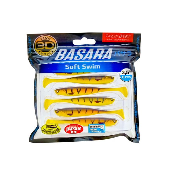 Виброхвост Lucky John 3D Series Basara Soft Swim 3,5" (8,9 см) PG08, 6шт