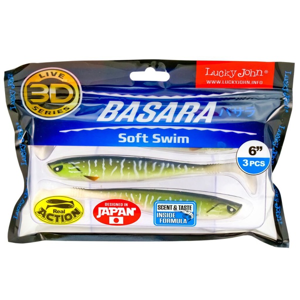 Виброхвост Lucky John 3D Series Basara Soft Swim 6" (15,2 см) PG11, 3шт