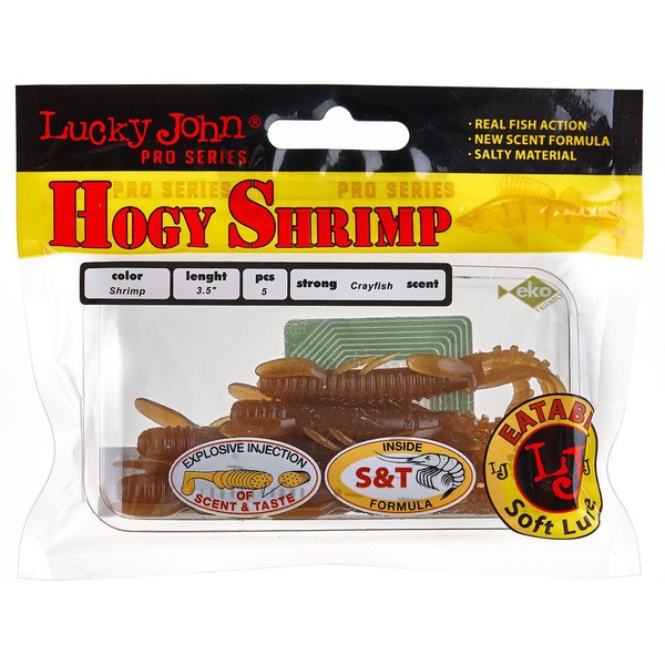 Виброхвосты съедобные Lucky John Pro Series Hogy Shrimp 3.5" (8.9см) 5шт S18