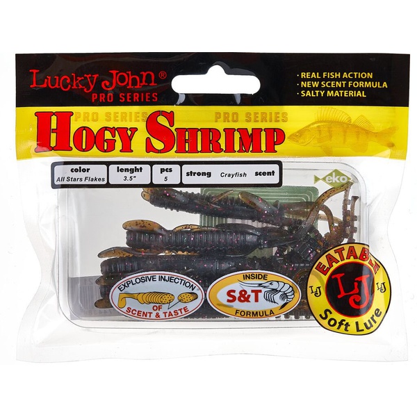 Виброхвосты съедобные Lucky John Pro Series Hogy Shrimp 3.5" (8.9см) 5шт S21