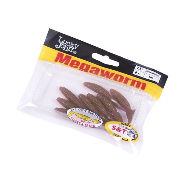 Виброхвосты съедобные Lucky John Pro Series MegaWorm 2,5" (6,3см) 8шт S14
