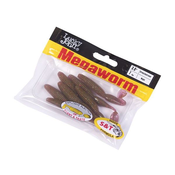 Виброхвосты съедобные Lucky John Pro Series MegaWorm 3" (7,6см) 7шт S14