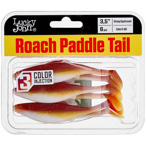 Виброхвосты съедобные Lucky John Pro Series Roach Paddle Tail 3.5" (8.9см) 6шт G01