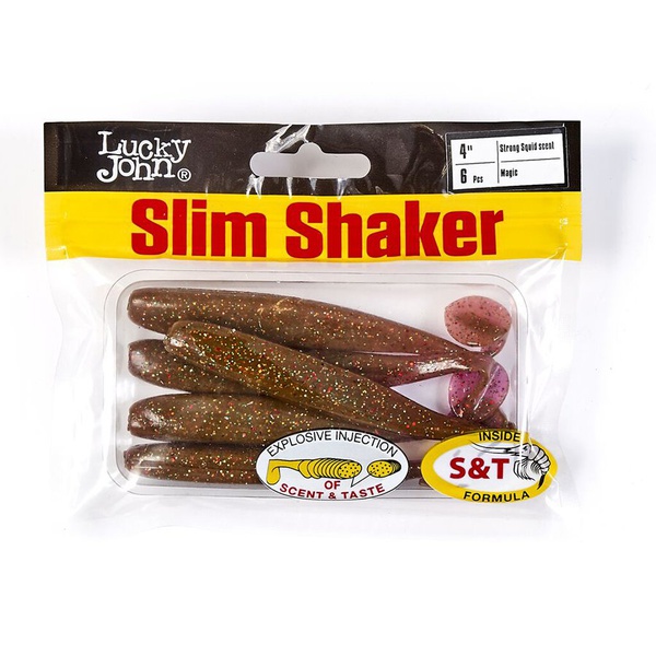Виброхвосты съедобные Lucky John Pro Series Slim Shaker 4" (10см) 6шт S14