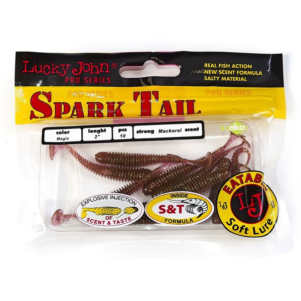 Виброхвосты съедобные Lucky John Pro Series Spark Tail 2" (5см) 10шт S14