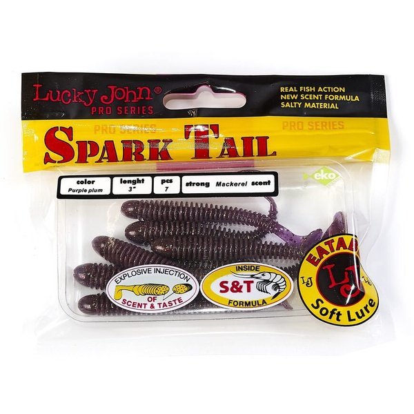 Виброхвосты съедобные Lucky John Pro Series Spark Tail 3" (7,6см) 7шт S13