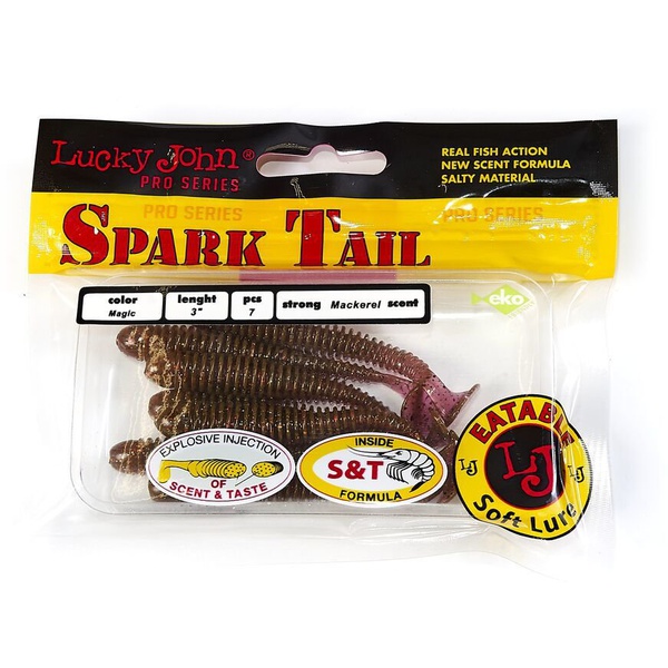 Виброхвосты съедобные Lucky John Pro Series Spark Tail 3" (7,6см) 7шт S14