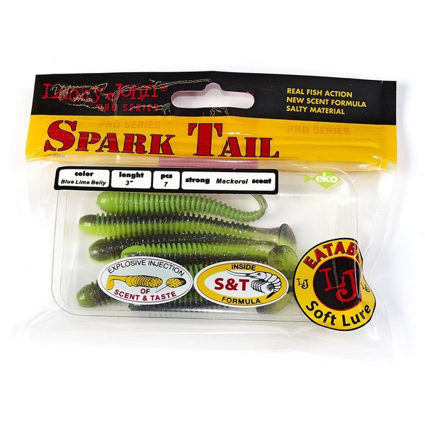 Виброхвосты съедобные Lucky John Pro Series Spark Tail 3" (7,6см) 7шт T53