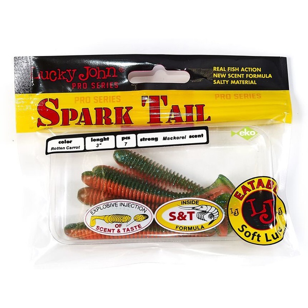 Виброхвосты съедобные Lucky John Pro Series Spark Tail 3" (7,6см) 7шт T56