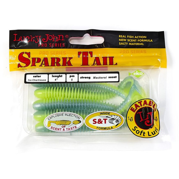 Виброхвосты съедобные Lucky John Pro Series Spark Tail 4" (10,1см) 5шт T57