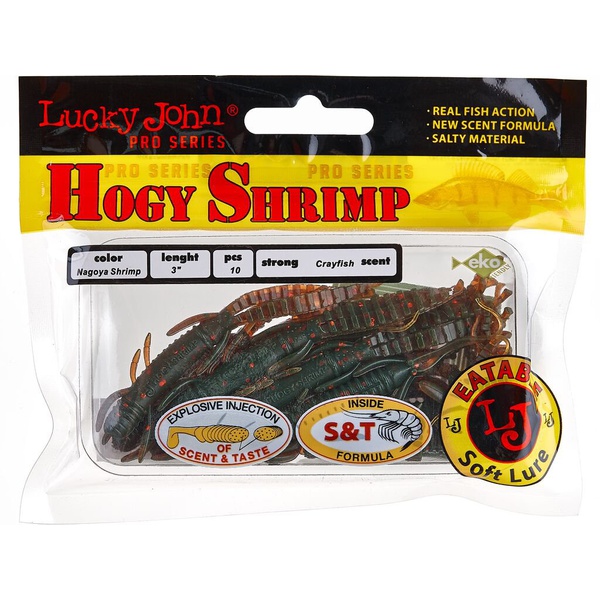 Виброхвосты съедобные Lucky John Pro Series Hogy Shrimp 3" (7.6см) 10шт 085