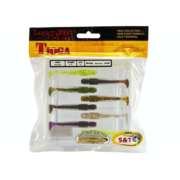 Виброхвосты съедобные Lucky John Pro Series Tioga 2.4" (6,2см) 9шт mix1