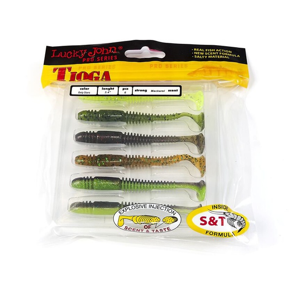 Виброхвосты съедобные Lucky John Pro Series Tioga 3.4" (8.6см) 6шт mix2