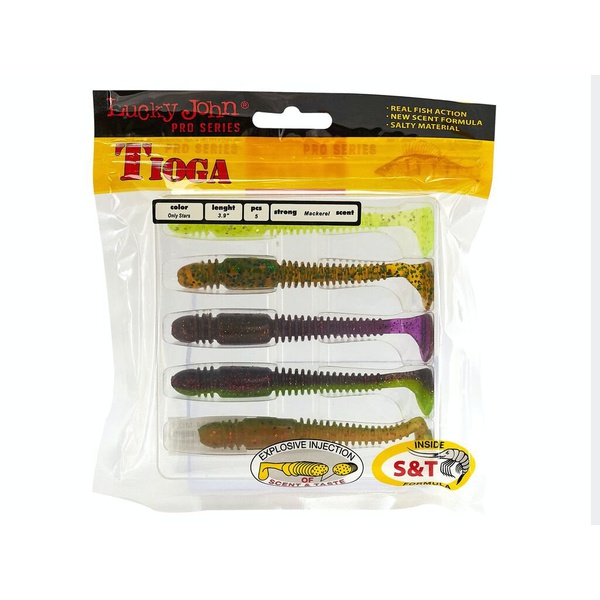 Виброхвосты съедобные Lucky John Pro Series Tioga 3.9" (10см) 5шт mix1
