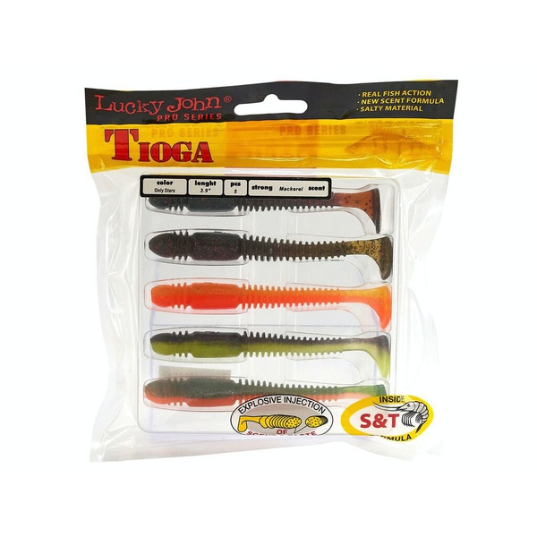 Виброхвосты съедобные Lucky John Pro Series Tioga 3.9" (10см) 5шт mix2