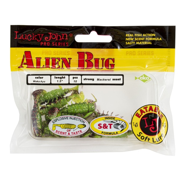 Виброхвосты съедобные Lucky John Pro Series Alien Bug 1,5" (3.8см) 10шт T44