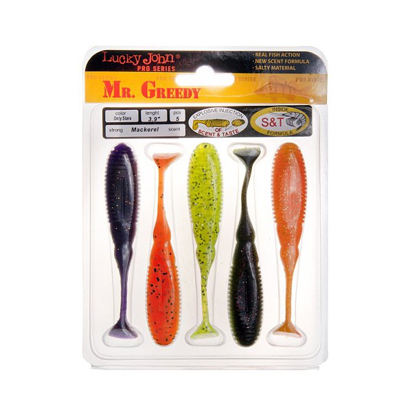 Виброхвосты съедобные Lucky John Pro Series Mister Greedy 3.9" (9.9см) 5 шт mix1