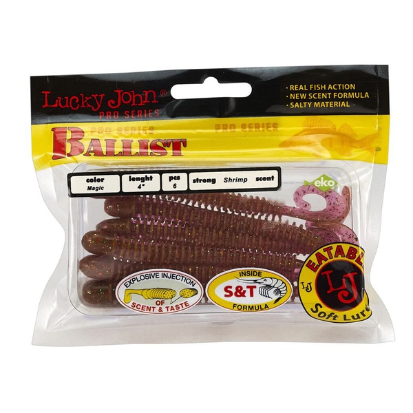Твистеры съедобные Lucky John Pro Series Ballist 4.0" (10.2см) 6 шт S14