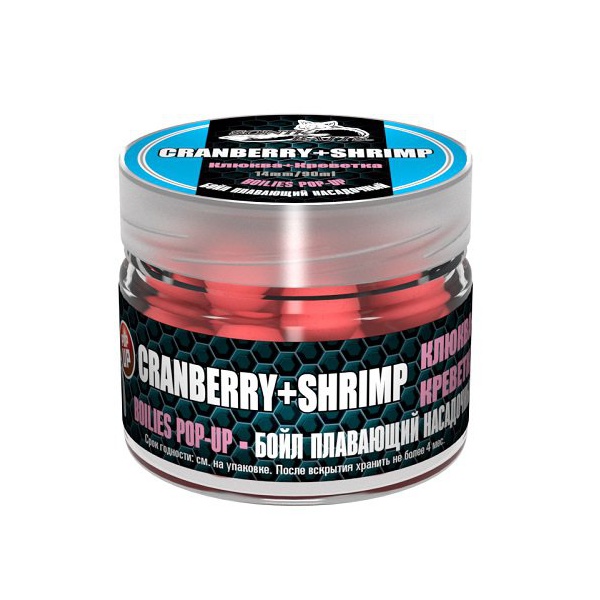 Бойлы насадочные плавающие Sonik Baits Crenberry-Shrimp Fluo Pop-ups 14 мм (90мл) клюква+креветка