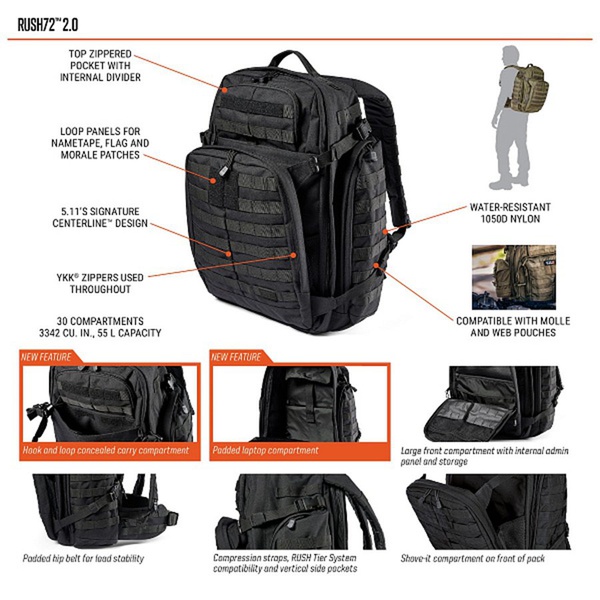 Рюкзак 5.11 Tactical Rush 72 2.0 black
