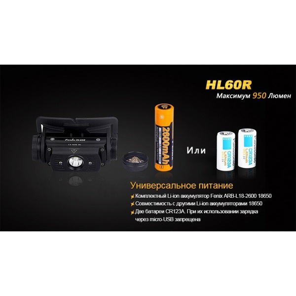 Фонарь налобный Fenix HL60R Cree XM-L2 U2 Neutral White LED