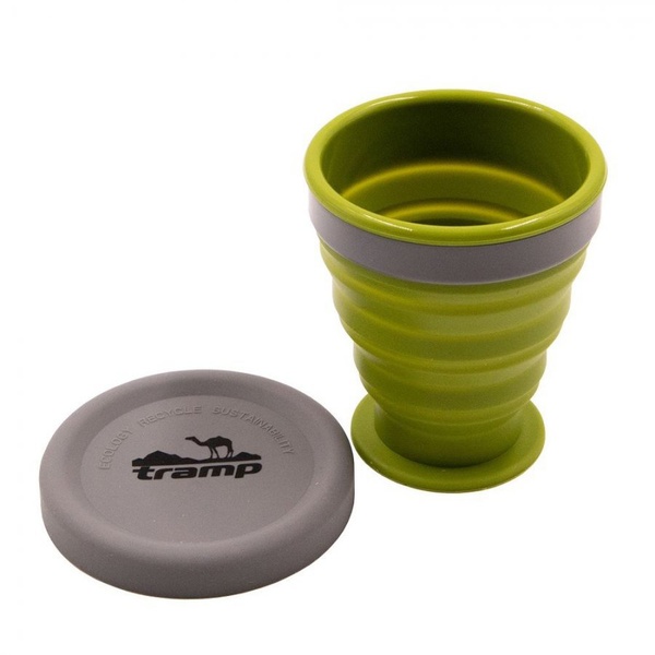 Стакан складной Tramp TRC-126 (с крышкой, силикон, 0.2 л) оливковый