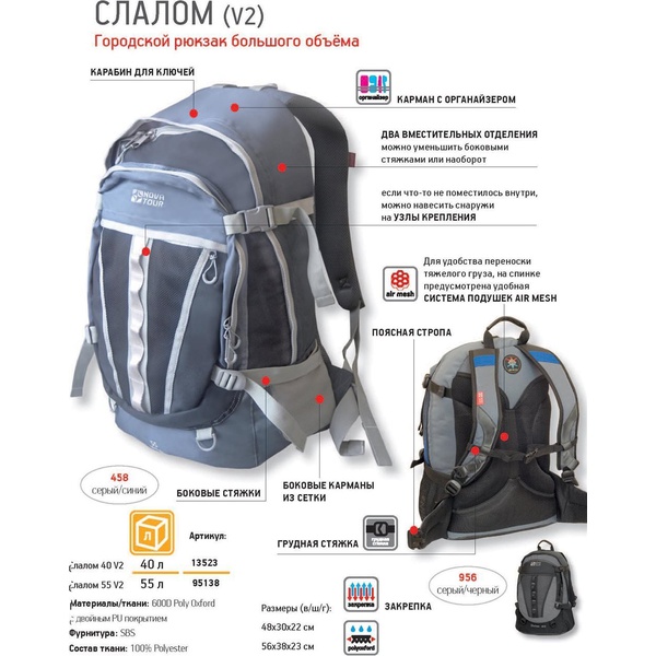 Рюкзак Nova Tour Слалом 55 V2 Синий/голубой