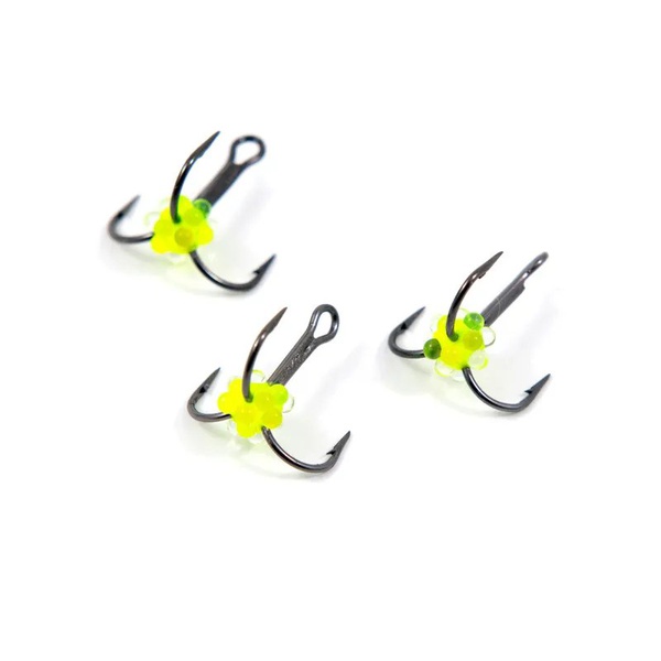 Крючок-тройник Яман (флюоресц., с икринкой, 5 шт) флуоресцентный желтый, №10