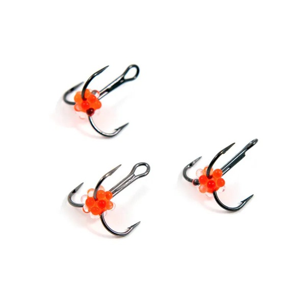 Крючок-тройник Яман (флюоресц., с икринкой, 5 шт) флуоресцентный красный, №10