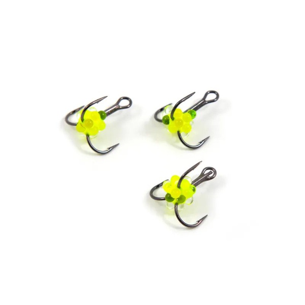 Крючок-тройник Яман (флюоресц., с икринкой, 5 шт) флуоресцентный желтый, №12