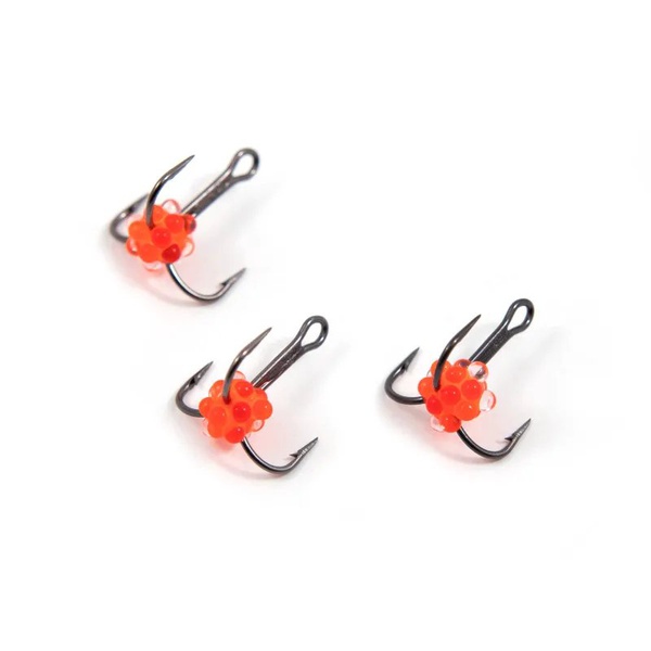 Крючок-тройник Яман (флюоресц., с икринкой, 5 шт) флуоресцентный красный, №12