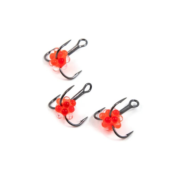 Крючок-тройник Яман (флюоресц., с икринкой, 5 шт) флуоресцентный красный, №14