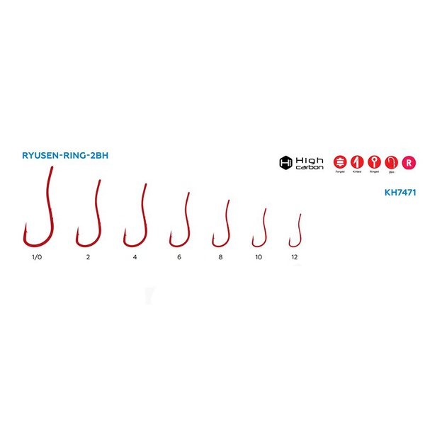 Крючок KOI Round-Ring-2BH (RED, 10 шт) №1/0