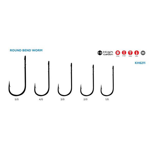 Крючок офсетный KOI Round Bend Worm (NB, 10 шт) №1/0