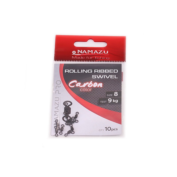 Вертлюг Namazu Pro Rolling Ribbed Swivel (латунь, цв. carbon) р.8 (10 шт)