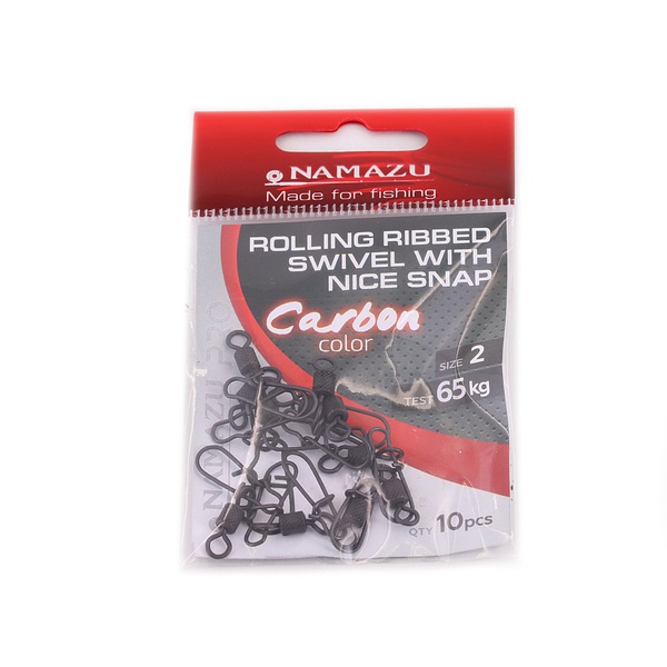 Вертлюг с застежкой Namazu Pro Rolling Ribbed Swivel With Nice Snap (цв. carbon) р.2 (10 шт)