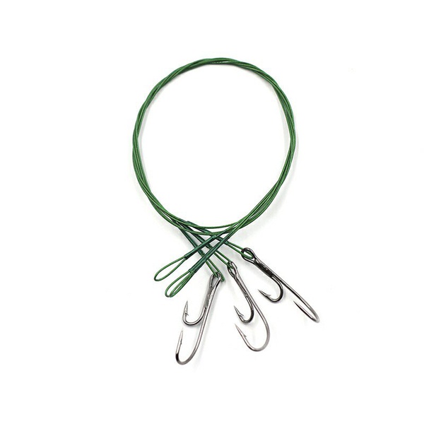 Поводок Namazu Leader 1х7 Nylon Coated Green (с живцовым крючком 4715 Double Ryder, 3 шт.) d-0,48 мм, 40 см