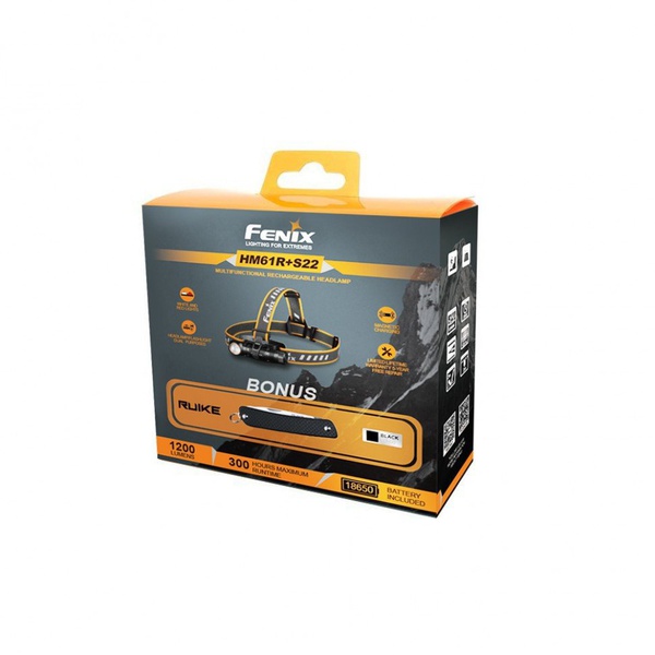 Фонарь налобный Fenix HM61R + складной нож Ruike S22 черный