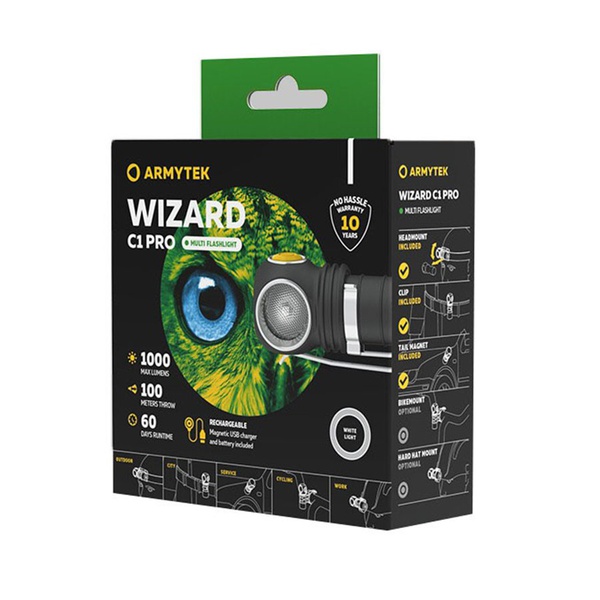 Мультифонарь ArmyTek Wizard C1 Pro Magnet USB чёрный, (1000лм, хол. свет, аккумулятор)