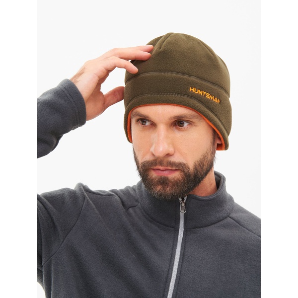 Шапка Huntsman двусторонняя (флис) хаки/оранжевый