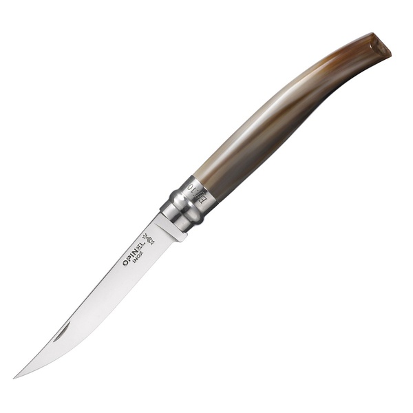 Нож филейный Opinel №10 (деревянный футляр, рукоять светлый рог буйвола)