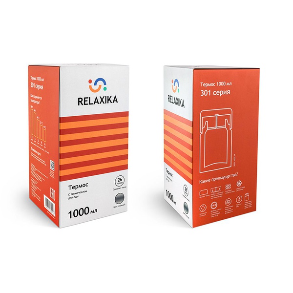 Термос Relaxika 301 (с термочехлом) стальной, 1 л