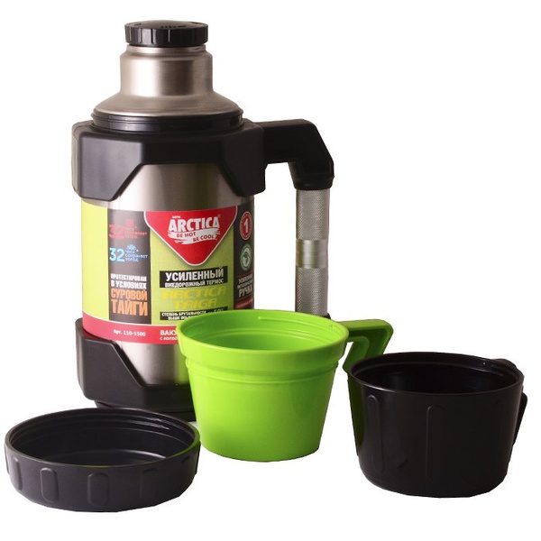 Термос Арктика Тайга стальной/зеленый, 1.5 л