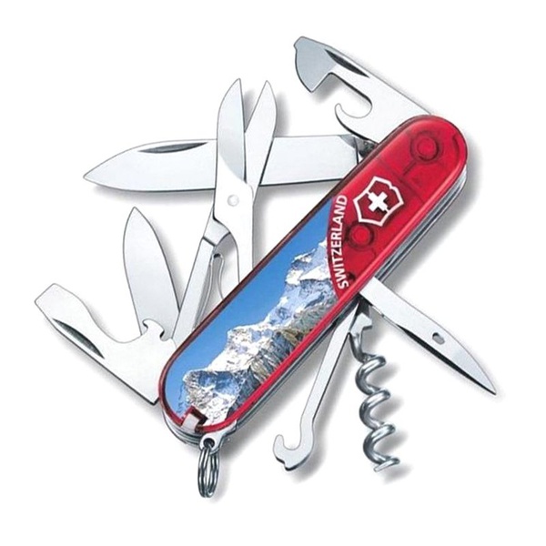 Нож Victorinox Climber (подар. упаковка) полупрозрачный красный, Jungfrau