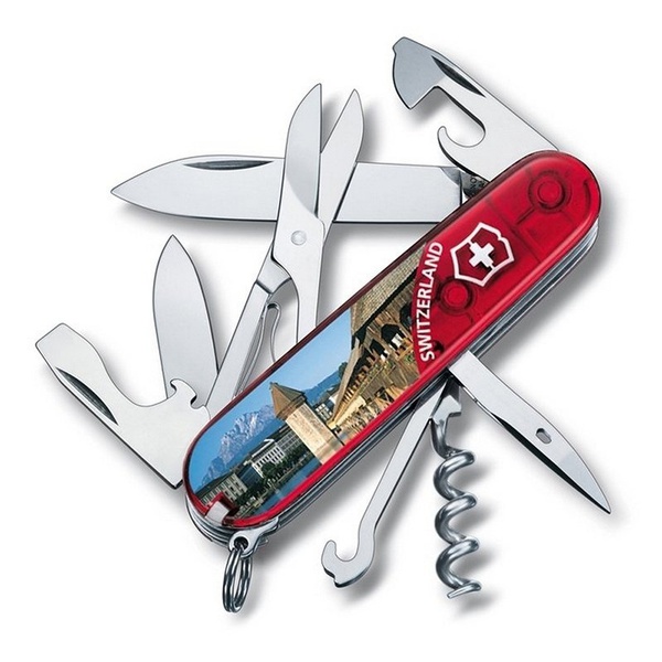 Нож Victorinox Climber (подар. упаковка) полупрозрачный красный, Luzern